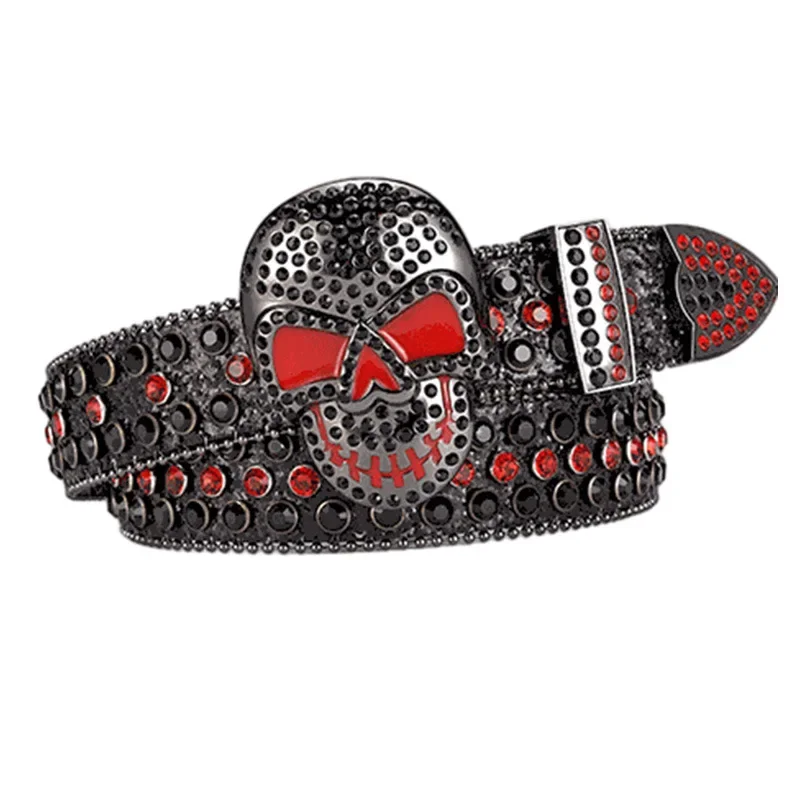 thumbnail image 1 of Cinturón con cabeza de calavera para hombre, versátil y de moda, con diamantes, para mujer, de alta gama, con tachuelas recortadas, estilo Y2k, con borde cruzado, 1 of 5
