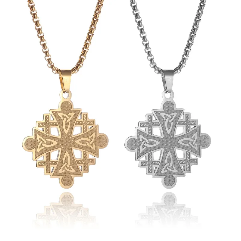 

Classic Jerusalem Cross Necklace Stainless Steel Irish Celtic Knot Witch's Knot Pendant Men Women Fashion Amulet Jewelry