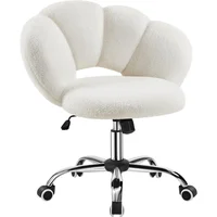 Boucle Upholstered Desk Chair Cloud-Shaped Vanity Chair Adjustable Home Office Chairs Computer Chairs with Rolling Wheels 1