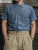 Non Stock Cigarette Pocket Chambray Shirt WWII Simplified Version Mens Short-Sleeve Work Shirt 2