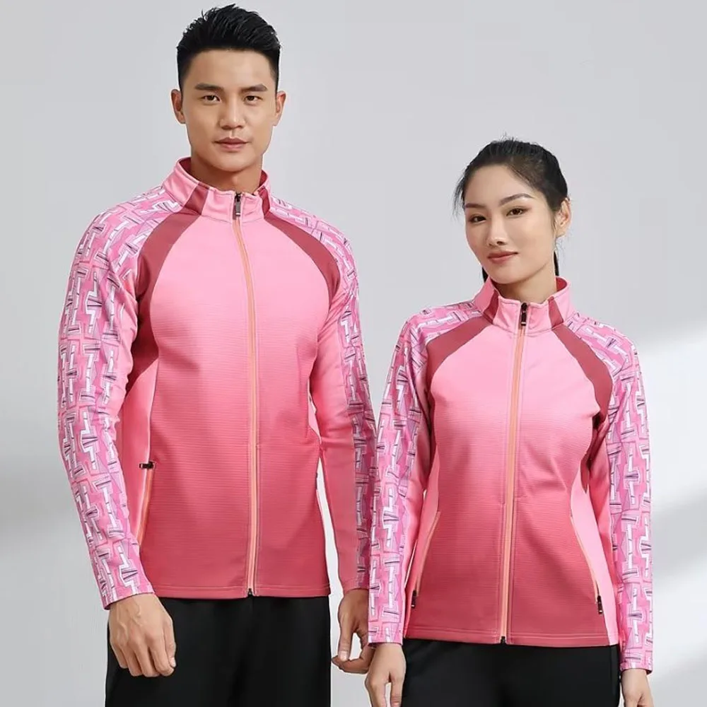 Men Women Tennis Badminton Jackets Autumn Winter Quick Dry Couple Print Long Sleeve Ping Ping Table Tennis Coat