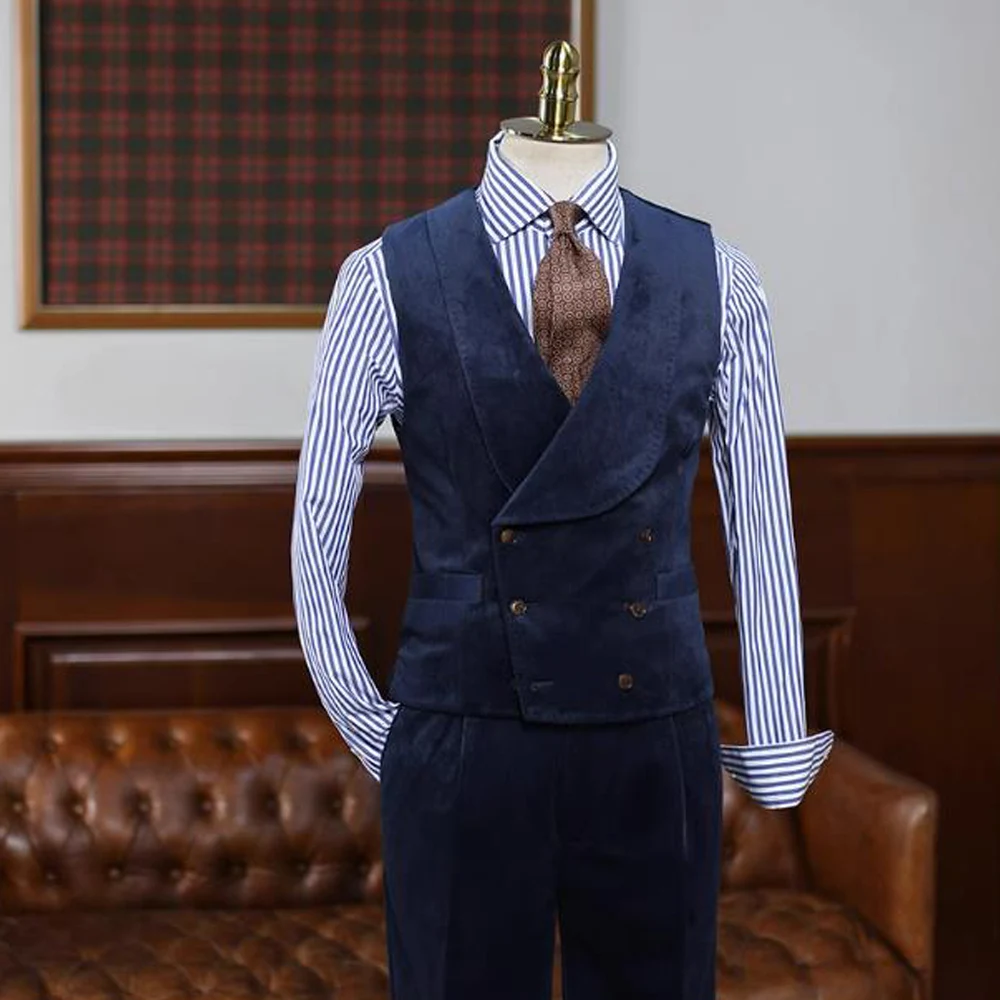 טור כפתורים כפול Gilet גברים זמש Steampunk צעיף צווארון אפוד זכר להתאמה אישית גברים של וסטים Slim זכר חליפת יוקרה גברים של חליפות