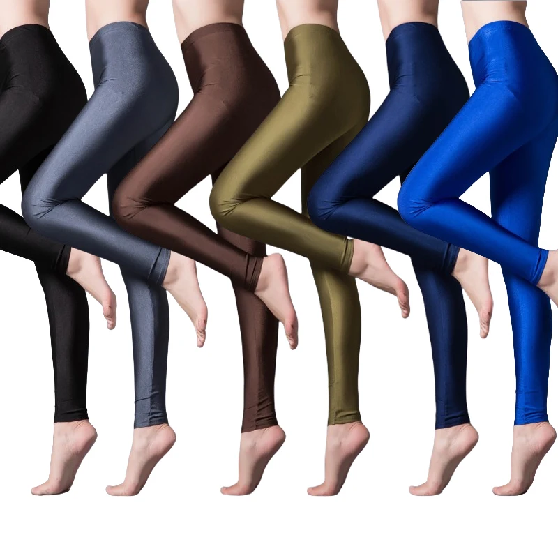 Women's Leggings Neon Green Neon Yellow Show Slim Shiny High Stretch Push Up Pants Performance Glossy Opaque Show Tights 50-80kg