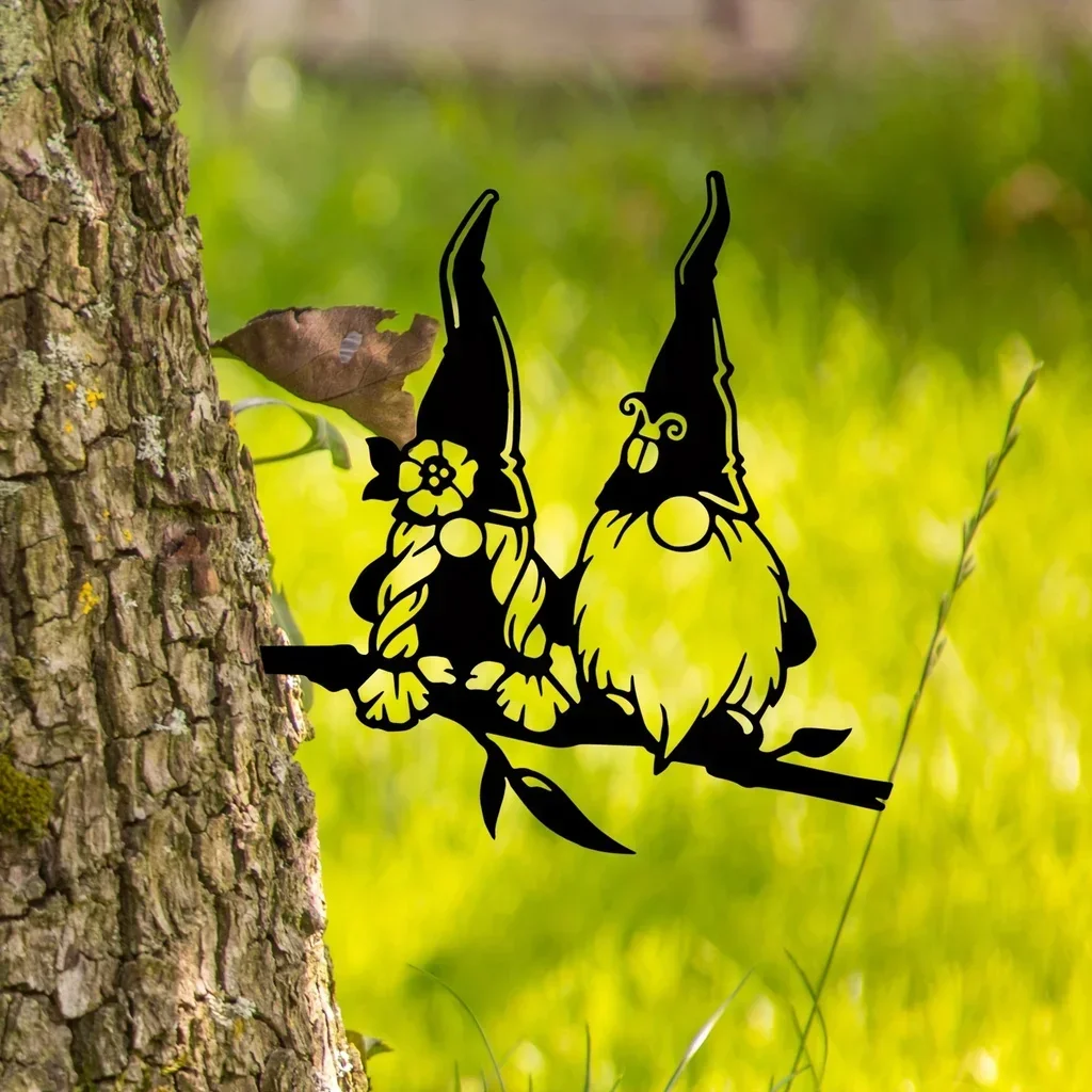 

CIFBUY Decoration Add A Touch of Magic To Your Garden Outdoor Metal Branch Gnomes Couple Decoration Home Decoration for Garden P