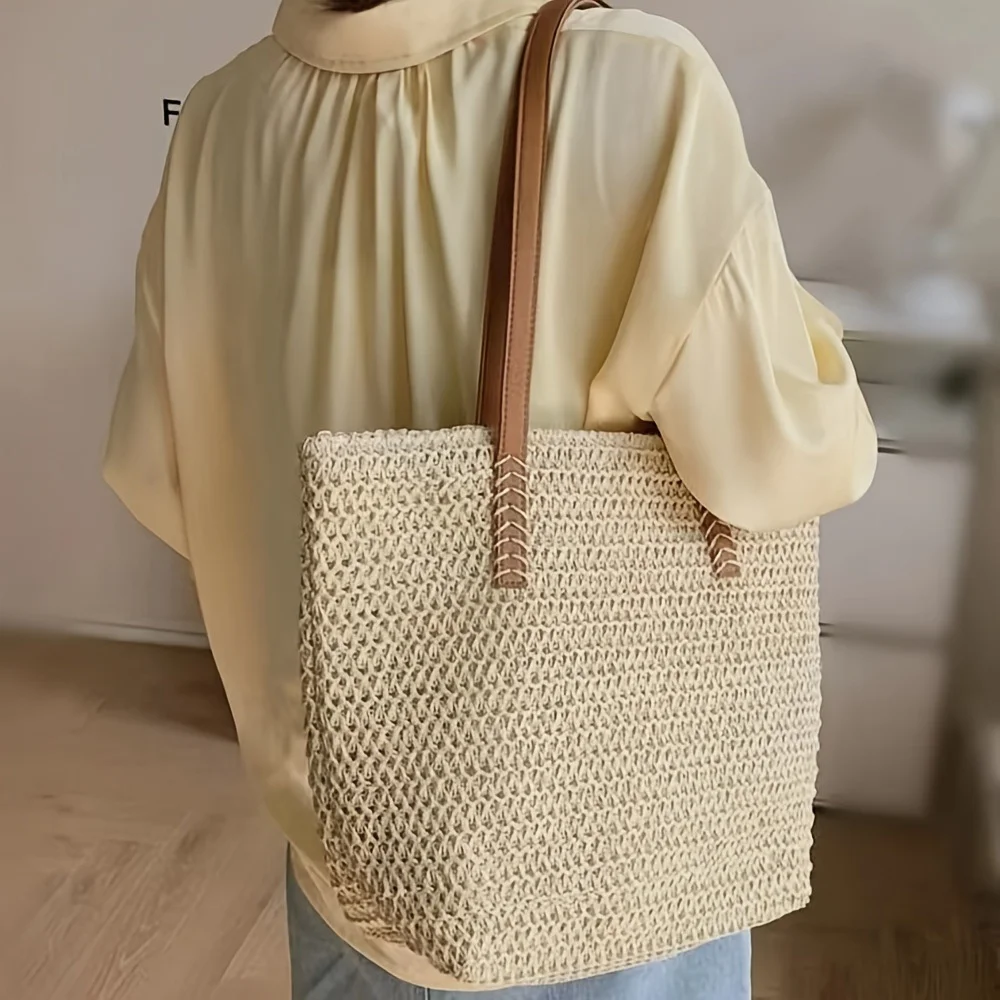 

Летняя вместительная сумка-тоут, женская сумка через плечо, плетеная сумка ручной работы, свежая сельская ручная тканая женская сумка, аксессуары