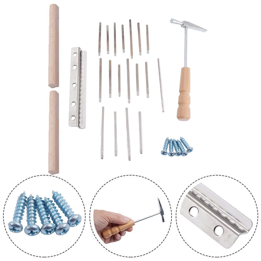 

17 Keys Kalimba DIY Replacement Parts With Steel Keys Rosewood Bridge Saddle Wooden Handle Tuning Hammer Musical Accessories