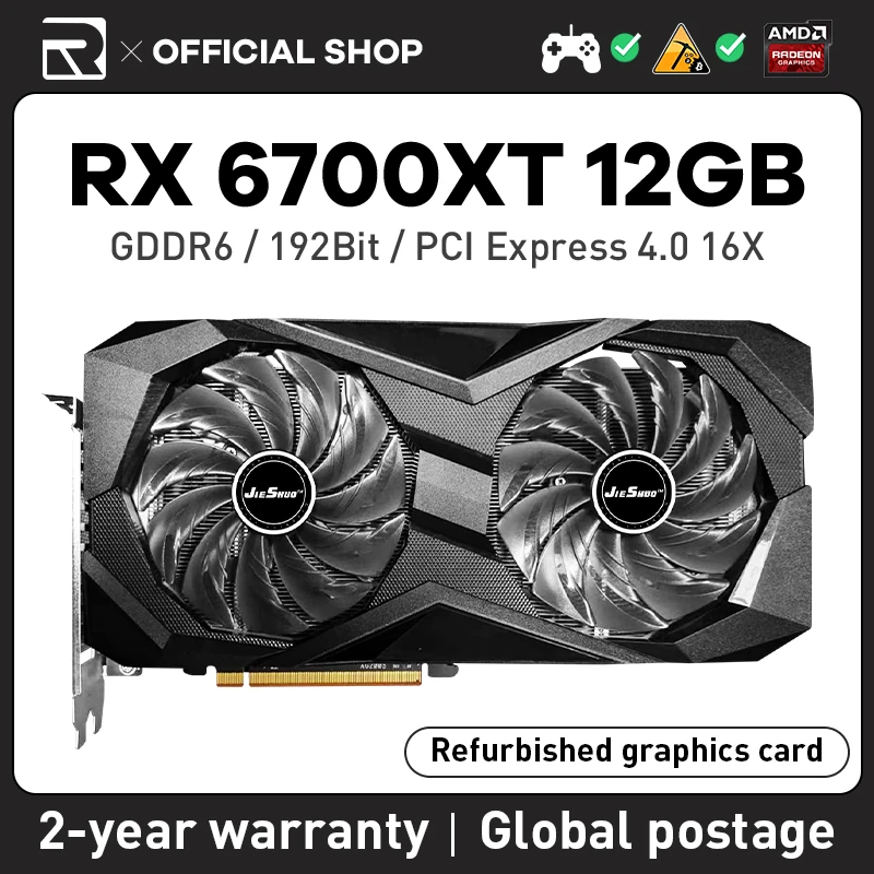 Jieshuo Rx 6700Xt Scheda Grafica Video Da 12Gb Gddr6 192Bit Gpu Amd Rx 6700Xt 12G Per Computer Desktop Games Office 6700Xt Rx 12Gb
