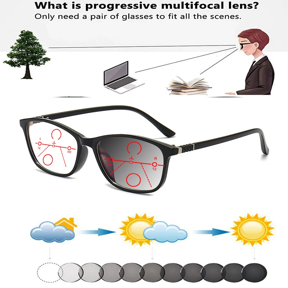 

Simple Oval Frame Ultra-light Fashion Oversized Comfortable Photochromic Progressive Multifocal Reading Glasses +0.75 To +4