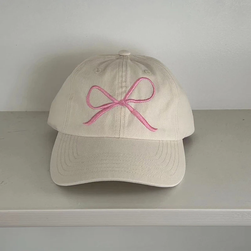 Ins Korean Pink Bow Embroidered Baseball Cap Spring and