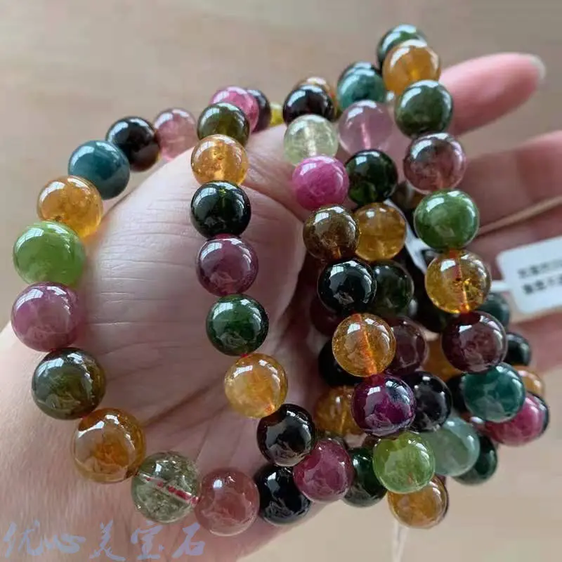 free shipping new pretty pink green red Chalcedony jade 7-12mm natural Tourmaline bracelet Jewellery necklace
