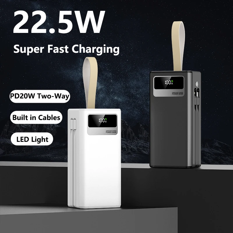 

Power Bank 50000mAh with Cable LED Light 22.5W Fast Charging Powerbank Portable Battery Charger for iPhone Huawei Xiaomi Samsung