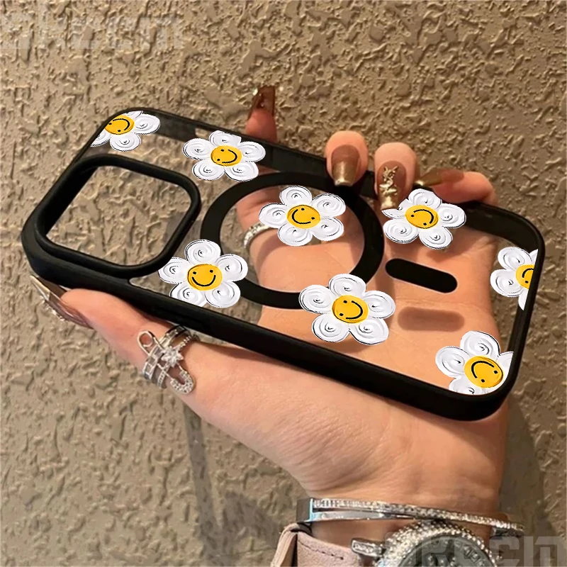 White Daisy Smile Magnetic Phone Case - Shockproof & Wireless Charge Compatible Cover