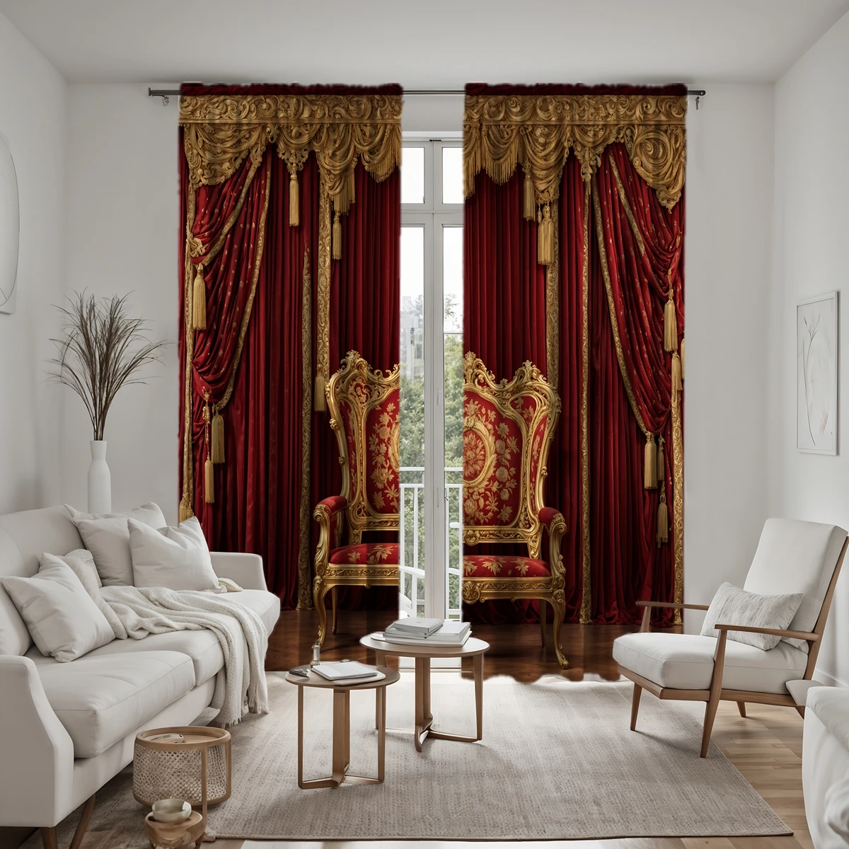 2pcs HD digital curtain printing simulation valance red palace style yellow embroidery home decoration style decoration livin 6