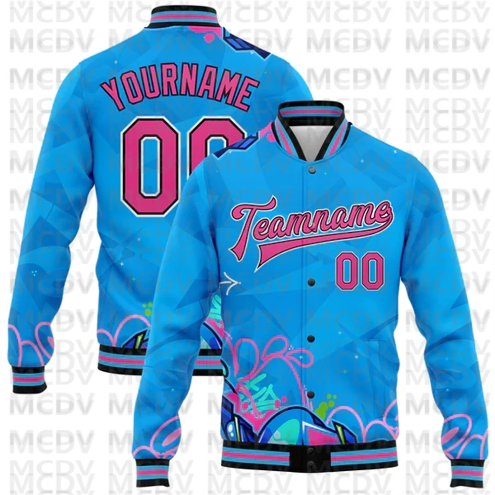 Custom Graffiti Pattern Red-Black Dark Abstract Urban Street Art 3D Bomber Full-Snap Varsity Letterman Jacket
