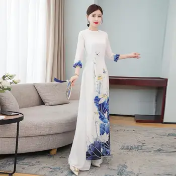Primavera Estate Ao Dai Cheongsam Stile Folk Vietnam Chiffon Aodai Graceful Elegante Abito Tradizionale Cinese Migliora Qipao 1