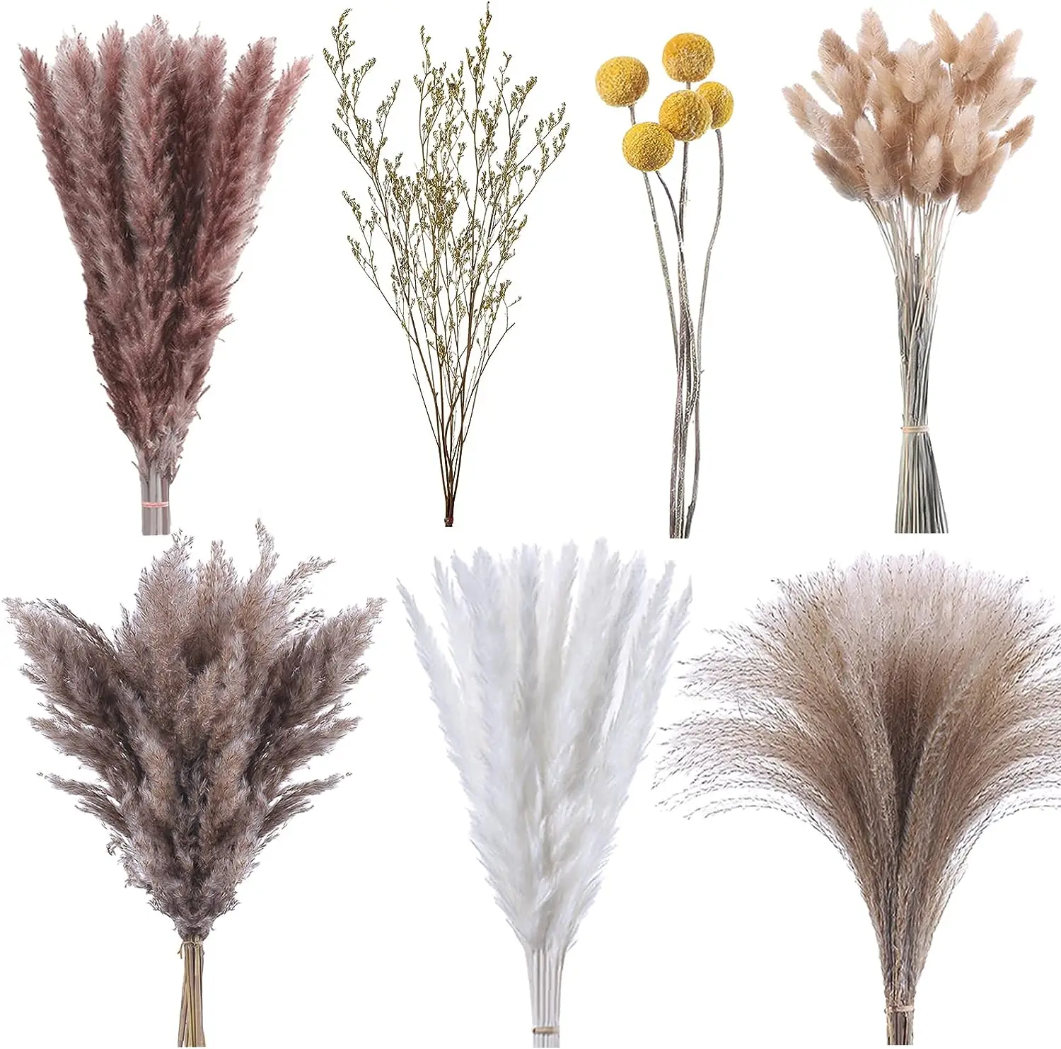 

120 Pcs Dried Pampas Grass Bouquet Fluffy Dry Pompous Bunny Tails Flowers for Home Boho Room Farmhouse Decor Wedding Decorations