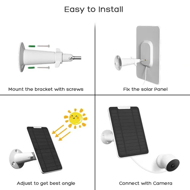 High Efficiency Waterproof Solar Panel for Camera Eufycam S300/2/2 Pro/2C/2C Pro/C210/S330/S340/E340/E/E20/E40/L20/L40/S40 etc. 5