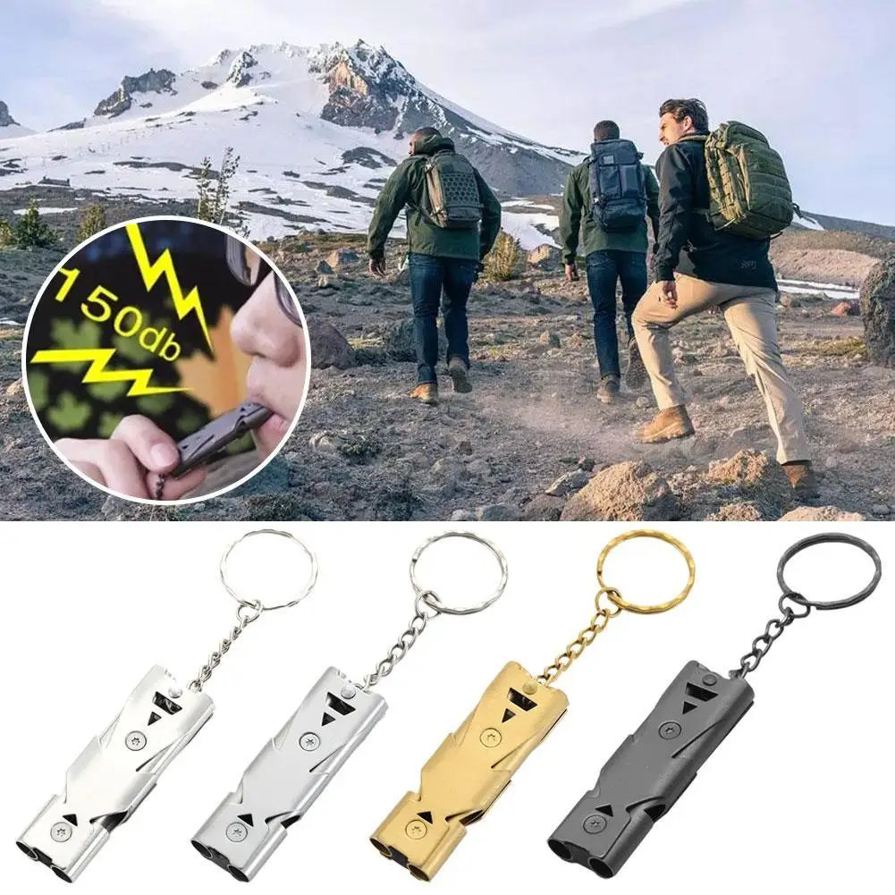 Outdoor EDC Survival Whistle High Decibel Double Pipe Alloy Tool Cheerleading Emergency Multi Keychain Whistle St A2S8 whistle keychain survival whistle