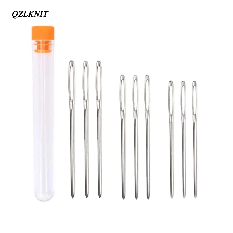 QZLKNIT 9pcs Large Eye Blunt Sewing Needles Cross Stitch Needle Handmade Leather Embroidery Thread Needle Sewing Accessories