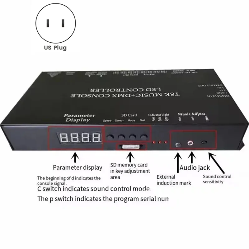 클래식-WS2811 WS2815 RGBIC SPI-TTL Led 스트립 조명 모듈 컨트롤러 T8K 음악 + DMX 콘솔 마이크 입력이있는 8 채널 포트