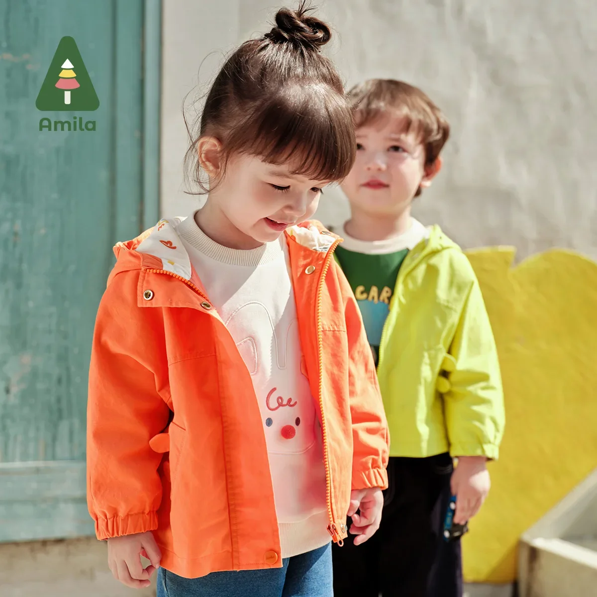 Amila Baby Outerwear Spring Embroidery Casual Pure Cotton Windproof Girls & Boys Hooded Trench Coat baby jacket hooded coat