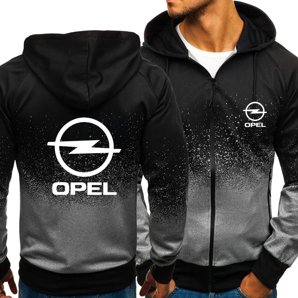 

New Spring Autumn Men Opel Logo Hoodies Casual HipHop Harajuku Gradient Color Fleece Hooded Sweatshirts Zipper Jacket
