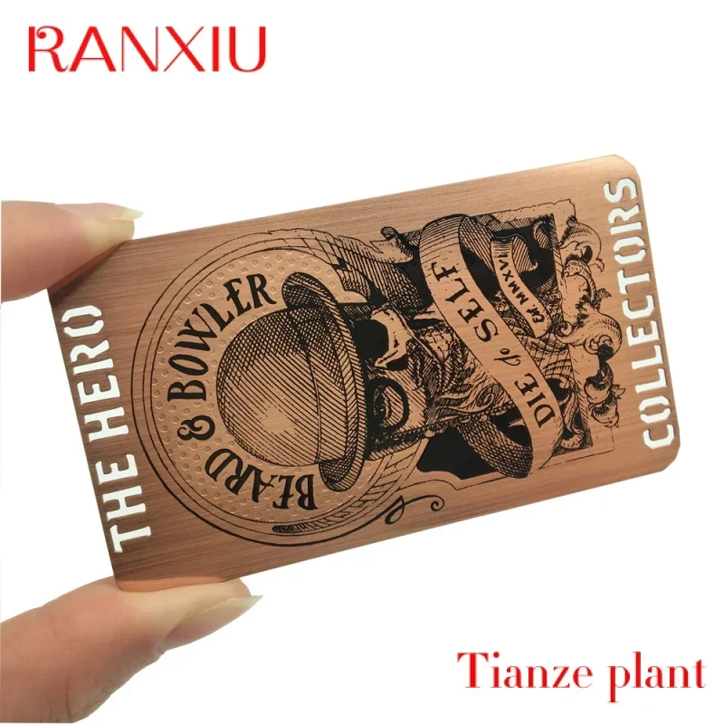 

Custom Custoized 0.8 Thins Credit Card Size Eted Printed Logo Copper Brushed etal Busins Card