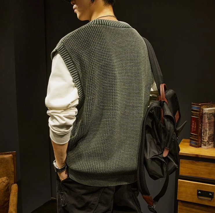 Description Picture 6 of itemKnitted Sweaters for Men Vest Plain Waistcoat Man Clothes Solid Color Motorcycle Sleeveless Heated Cheap Mode Overfit Cigaret S