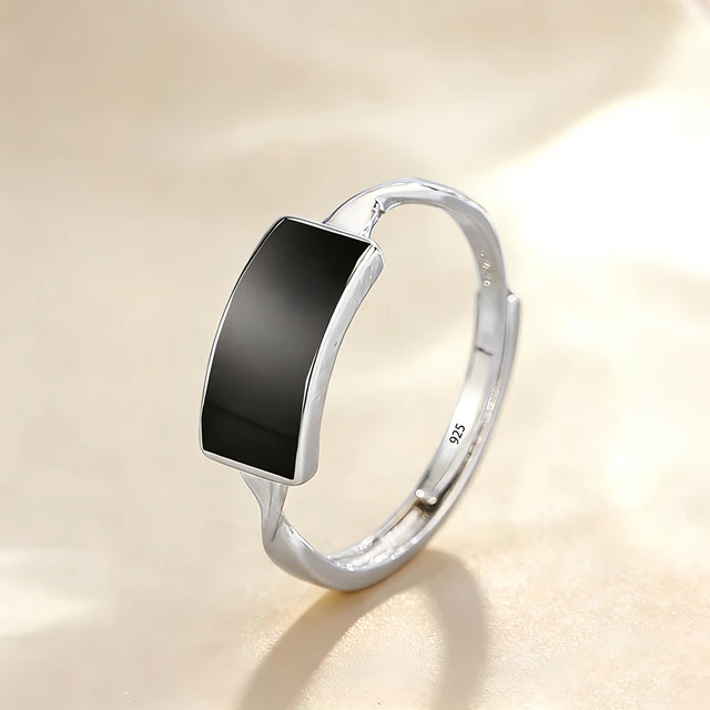 Bague Girlbible en argent sterling 925 pour femme, couple, minimaliste, faite à la main, rétro, avec pierre noire, bijoux de fête, cadeau, anti-allergie