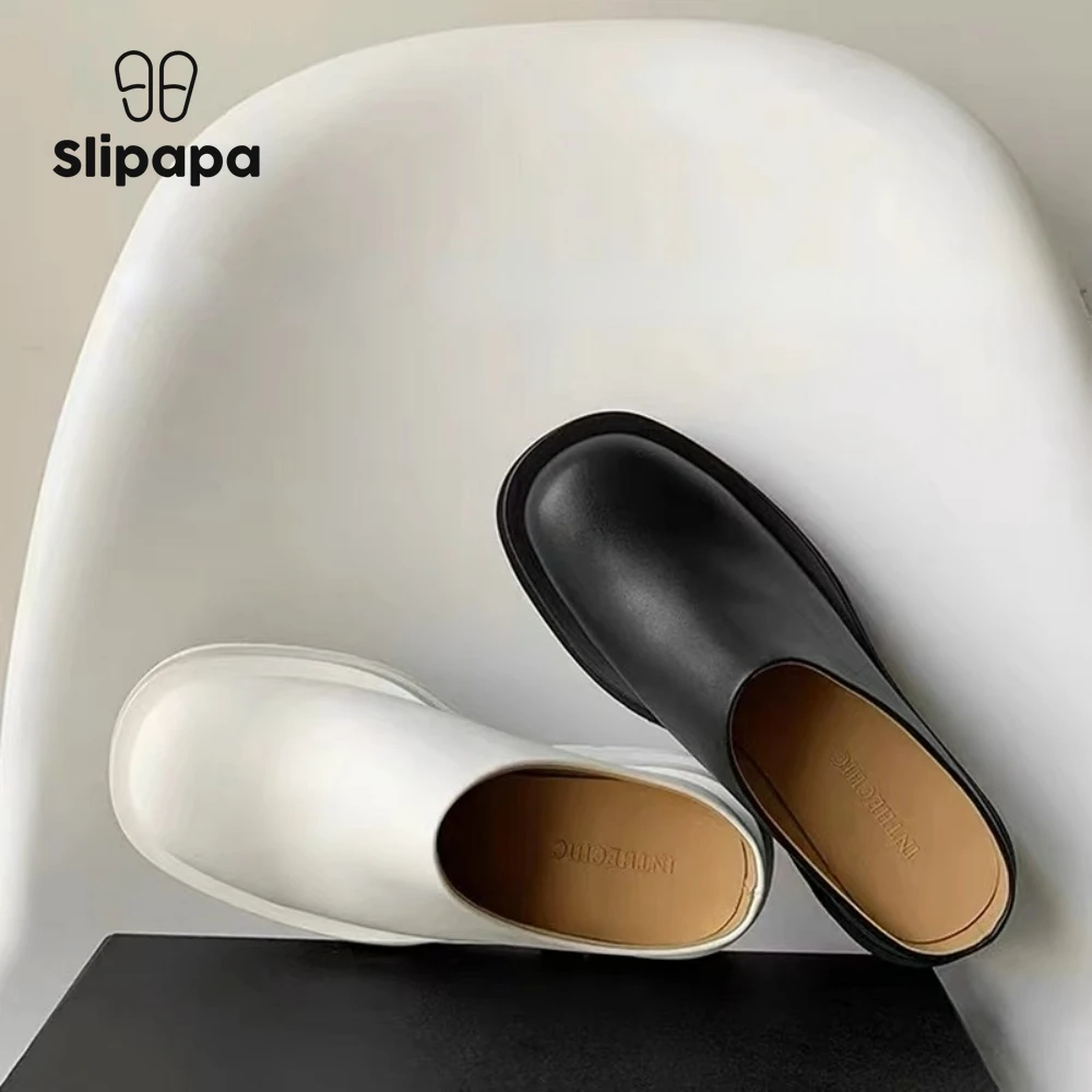 

Women Slippers Summer Thick-soled PU Leather Shoes Women High Platform Slippers Fashion High Heels Mules Women Casual Slides