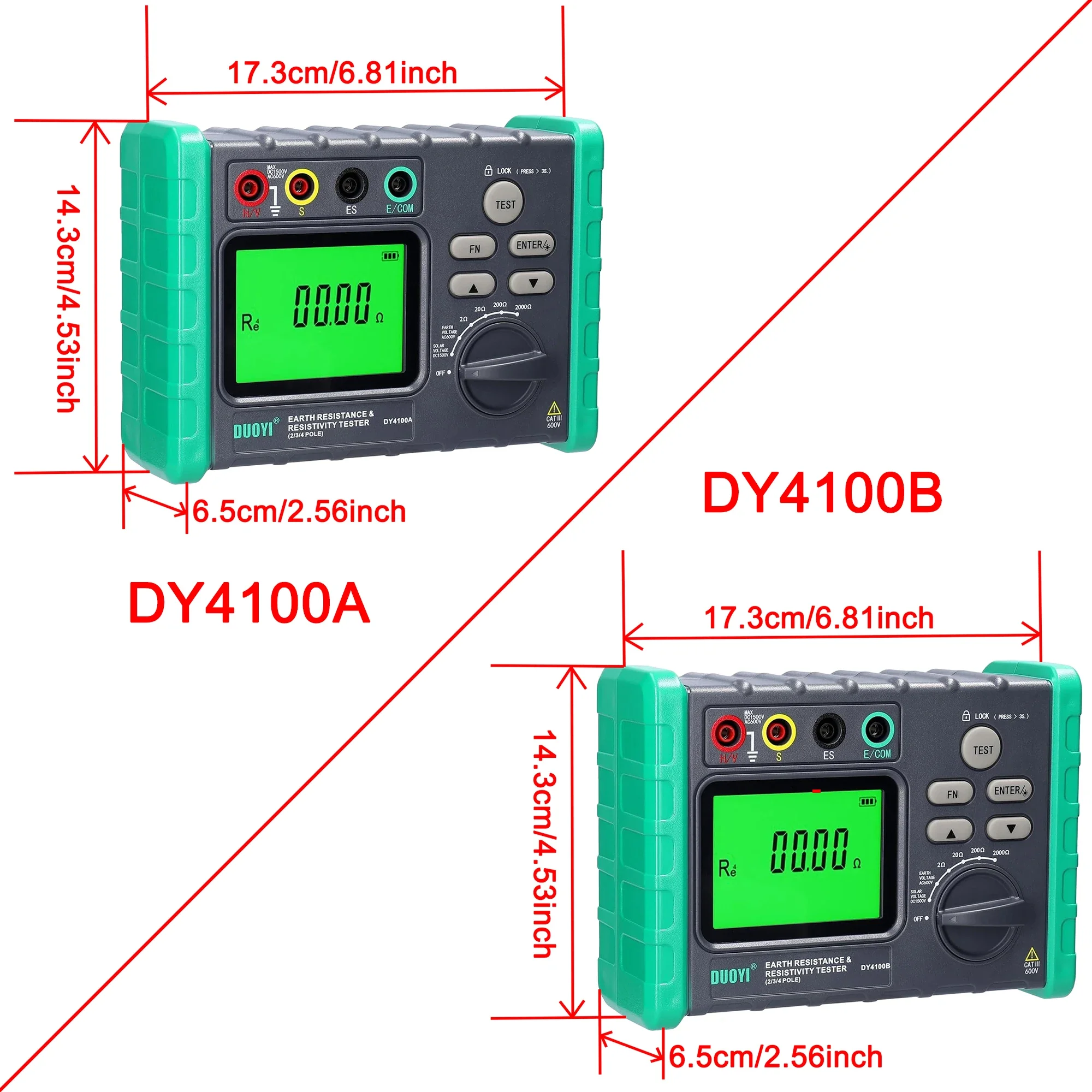 DY4100A / DY4100B Digital Earth Ground Resistance Meg-ohmmeter 0-2000 Ohm Instruments Inspection Electrician Resistance Tester