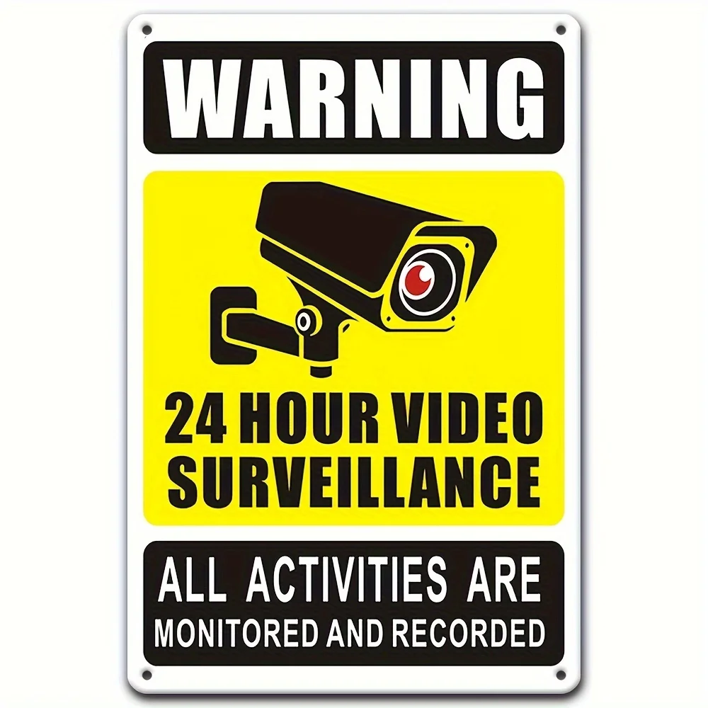 24-Hour Outdoor Surveillance Alert Sign - Durable Aluminum CCTV Security Camera Notice,  , Wall-Mounted, All Activities Recorded