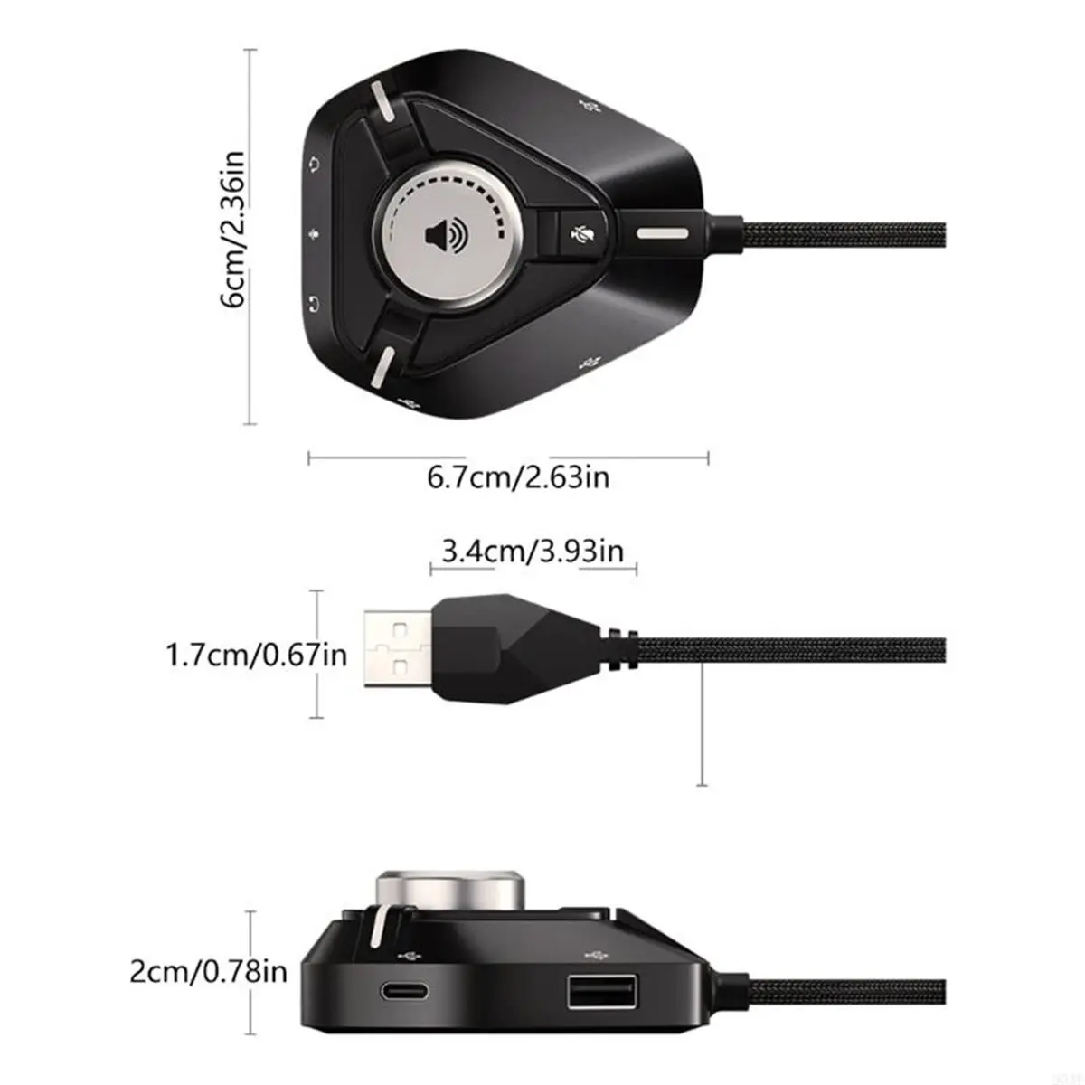 (A26M) 95AF USB 사운드 카드 3x3.5mm 2xUSB 1xType C 포트 사운드 어댑터가 있는 외부 사운드 카드 데스크탑 PC 노트북 헤드폰용
