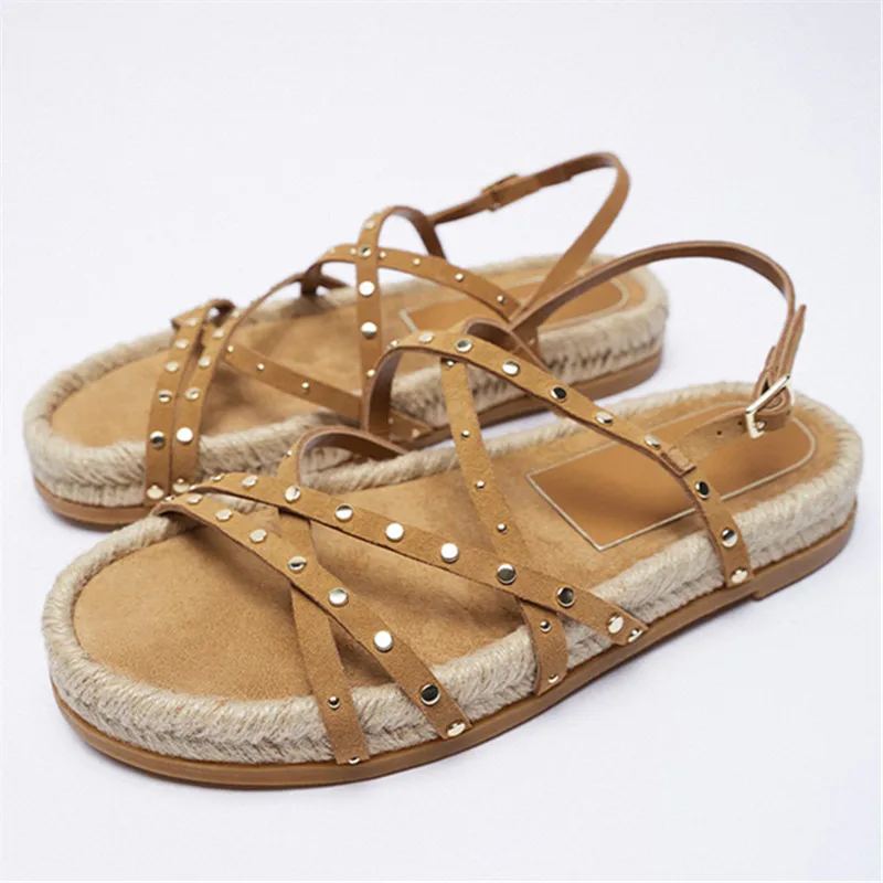 

Retro Straw Women Sandals Strap Flat Shoes Woman Summer Beach Platform Flats Valentine Shoe Thick Sole Gladiator Sandalias Mujer