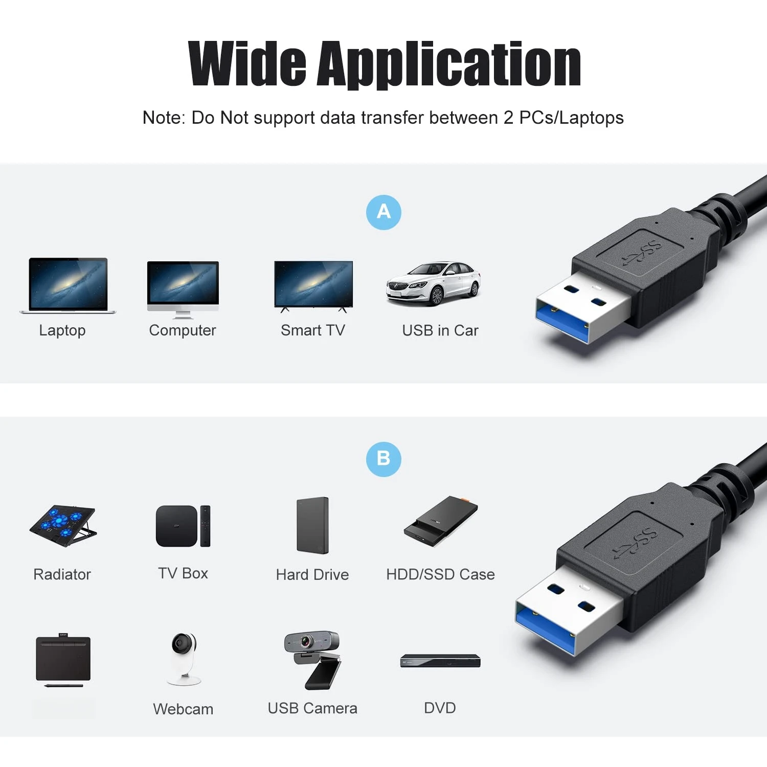 USB 3.0 to USB 3.0 Extension Cable USB A Male to Male USB3.0 2.0 Extender Cord Fast Data Transmission For Hard Drive Radiator images - 6