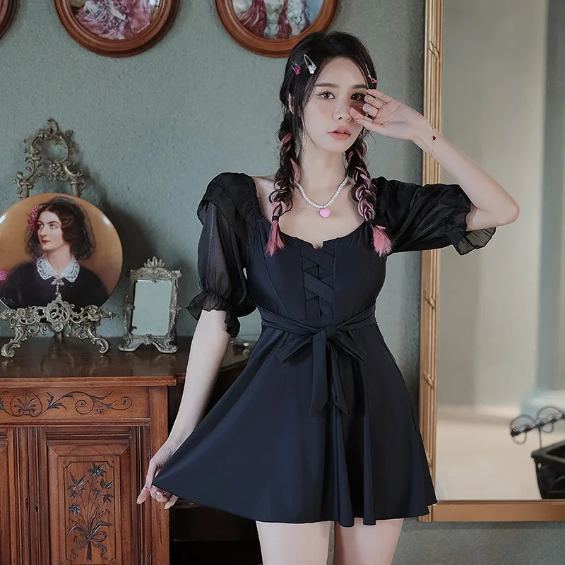 

Однотонный купальник, женский слитный купальник, консервативный купальник горячей весны, корейский купальный костюм 2024