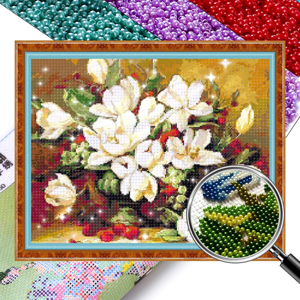 Full Embroidery Beads Printed 9CT Flower Cross Stitch Kit Home Art Decor