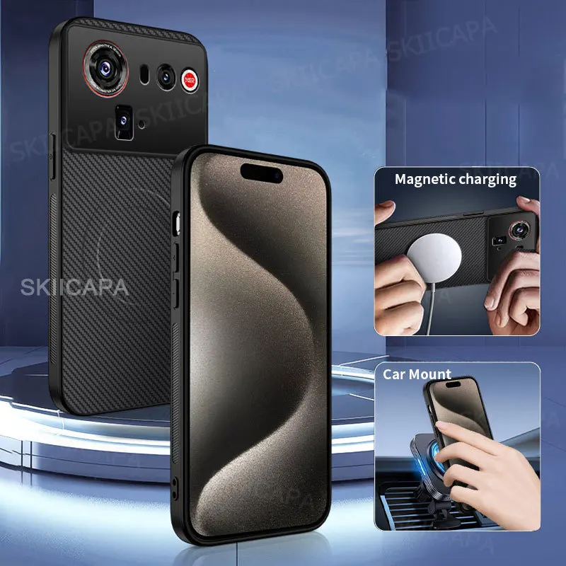 Carbon Fiber Texture Magnetic Shockproof Case with Soft Matte Finish