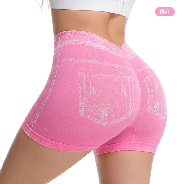 84419-ed754a.jpg Lot de 3 shorts en jean imitation pour femme, pour fitness, course, sport, gym, entraînement, avec effet froncé aux fesses, leggings de yoga sans couture, culottes gainantes