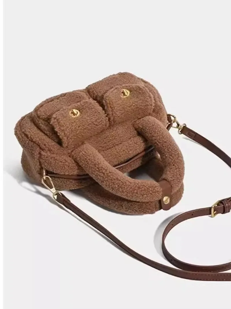 Women's Fashion Lamb Wool Retro Shoulder Bags Autumn Winter New Handbag Cute Patchwork Purse Messenger Bag Casual Crossbody Bags