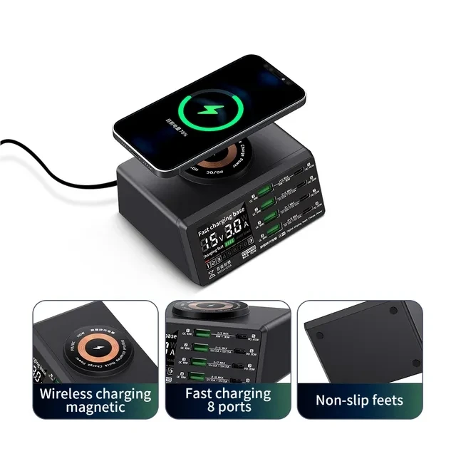 Mega-idea 데스크탑 전원 공급 장치, PQ687 B640 PQW110 디지트 디스플레이, 고속 충전 무선 멀티 포트, 기능성 스마트 보호