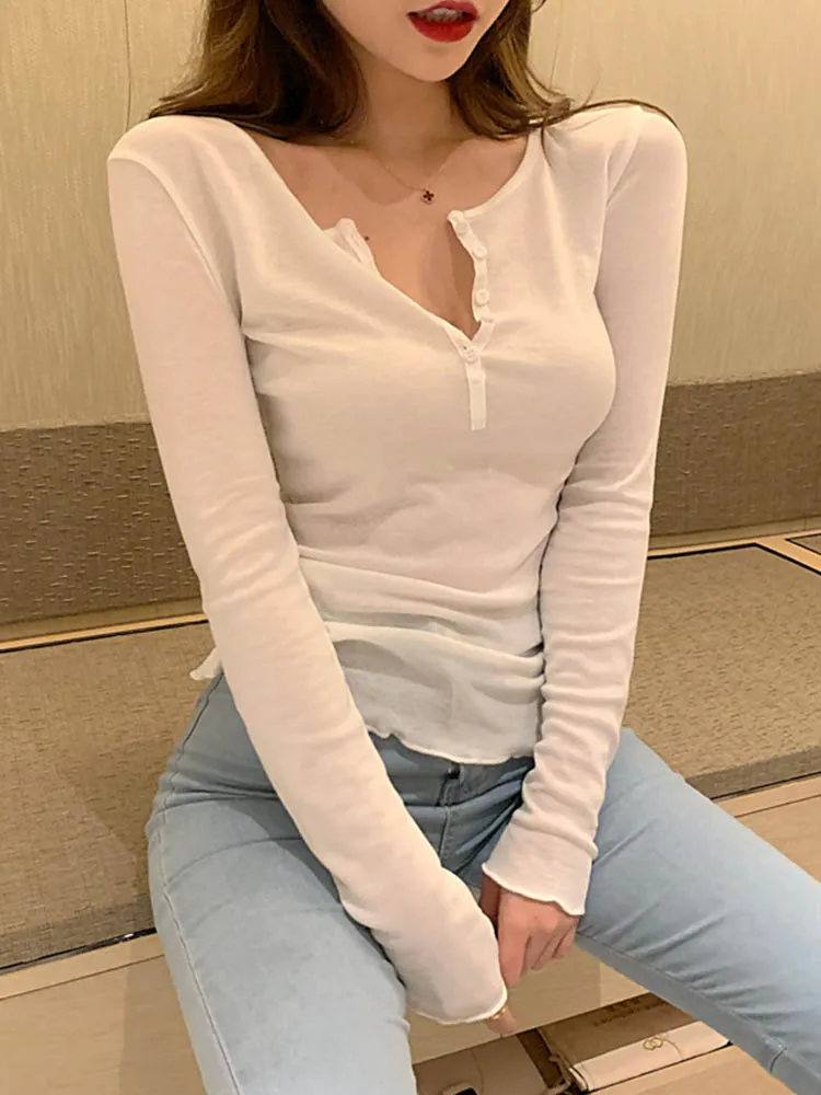 Thin Sexy Club Slim T Shirt Women Tees Womens Clothing Cotton Long Sleeve Korean Fashion Autumn Tops T-Shirts Camisetas De Mujer 5
