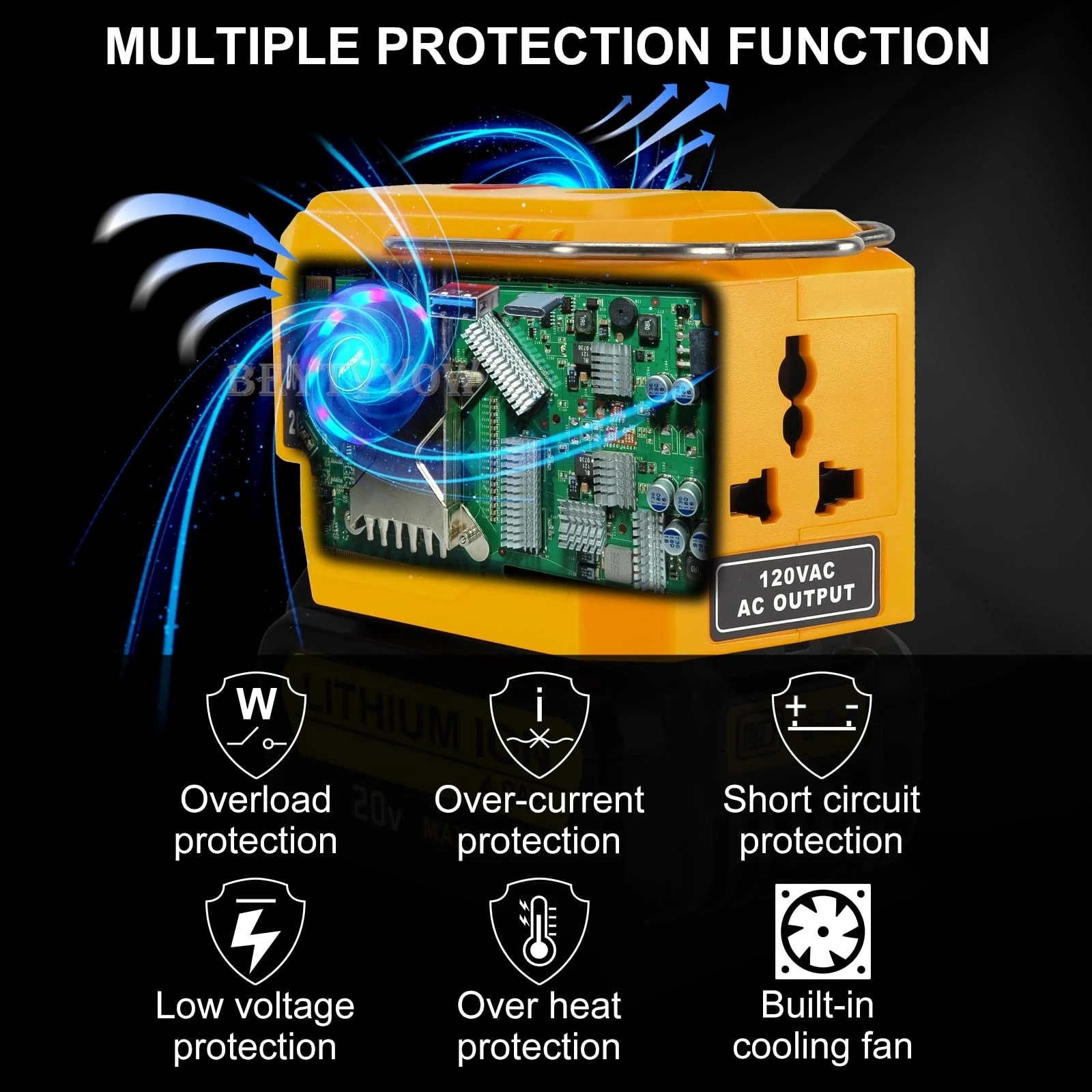 DC 20V to AC 110/220-230V Power Inverter Compatible with Dewalt 20V Max Battery