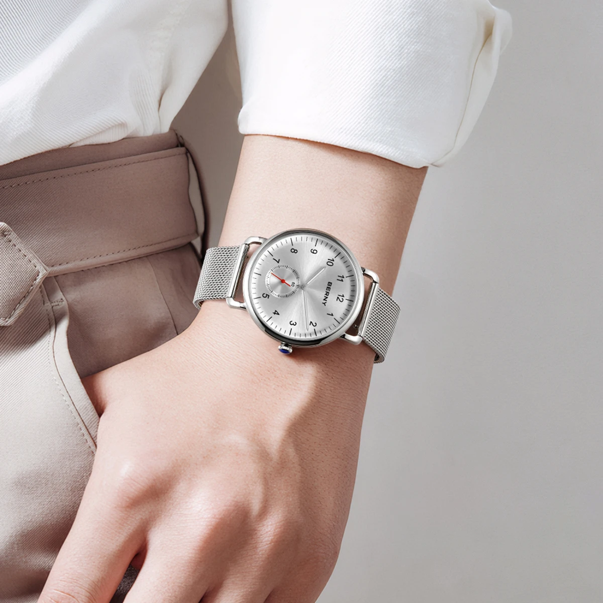BERNY Goldene Herrenuhren, schlanker, modernistischer Stil, klassisch, elegant, Quarz-Armbanduhr, schlicht, lässig, leicht ablesbare Herrenuhr – Detail 26