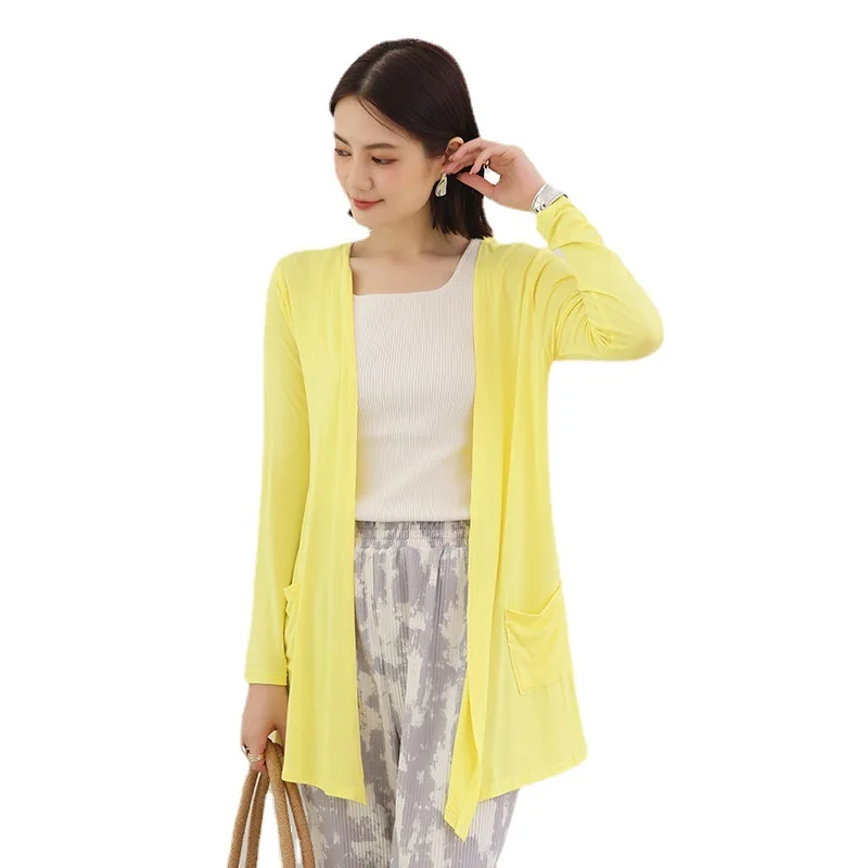 2024 Summer New Modal Cardigan For Women Long sleeves shirt Sun Protection Clothing Oversized Loose Beach cover up Thin Tops 6