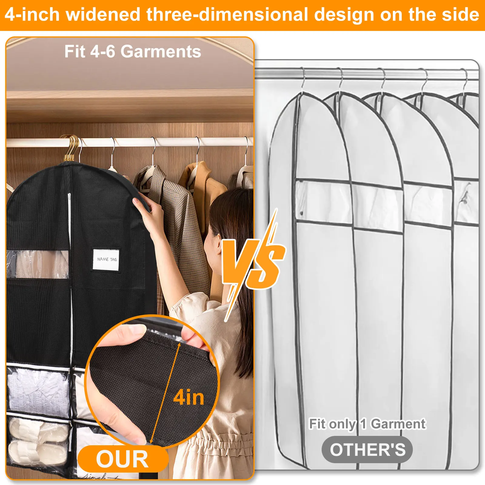 Hanging Clothes Bag Garment Bag Organizer Storage With Clear Pvc Windows  Garment Rack Cover Dust-proof Clothes Cover For Suit Coats Jackets Dress  Clos