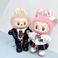 17cm Mini Plush Doll'S Clothes Outfit Accessories For Korea Kpop Exo Labubu Idol Dolls Leather jacket set Clothing Gift 1