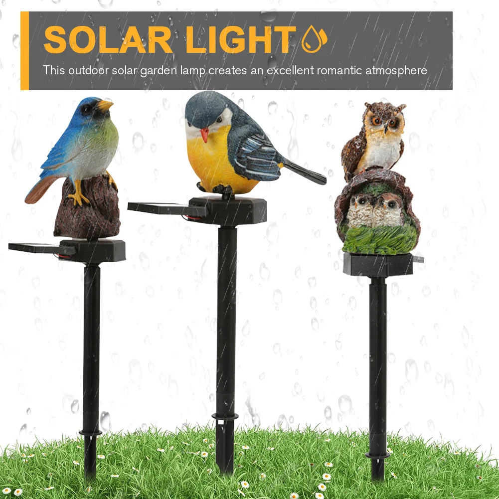 Resin Garden Decoration with Stake Waterproof Solar LED Lawn Stake Bird Light for Flower Fence Lawn Passage Walkway Courtyard