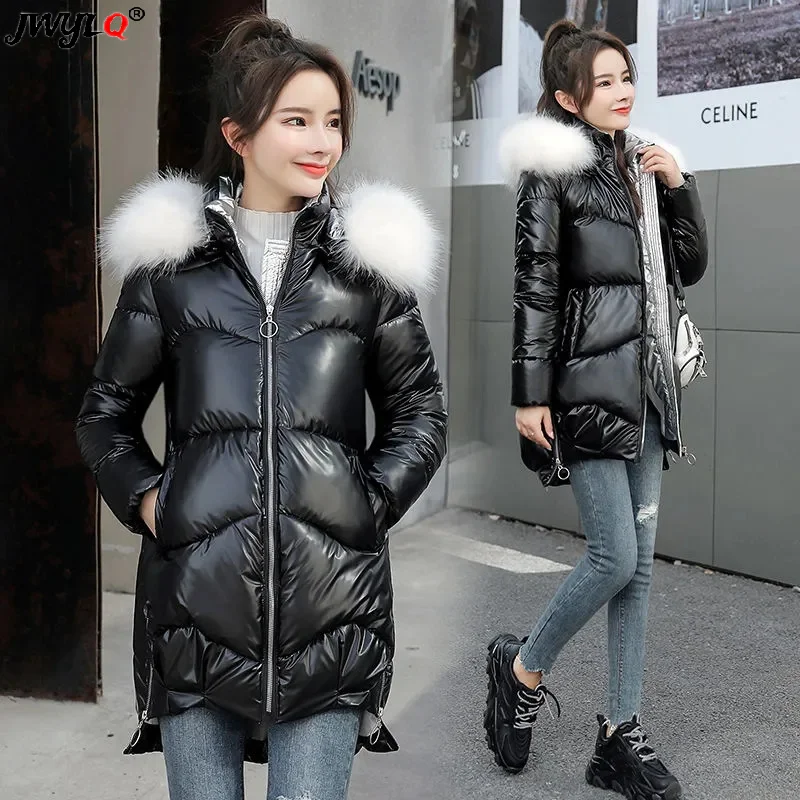 2023 Autumn Winter Hooded Fur Collar Warm Cotton-padded Coat Women ...