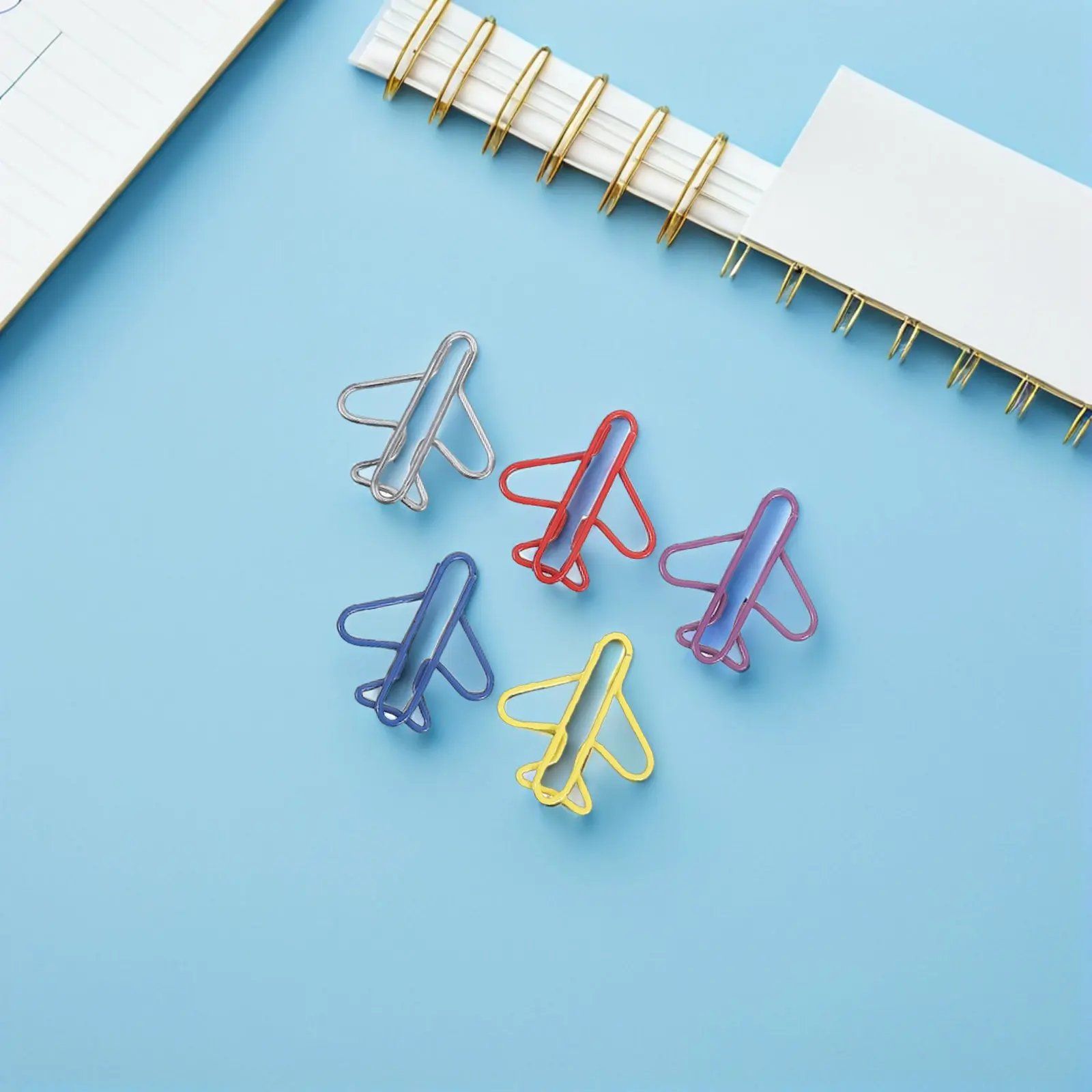 100Pcs 비행기 모양의 종이 클립 크리 에이 티브 금속 메모 클립 장식 플래너 북마크 사무실 학교 용품 참신함